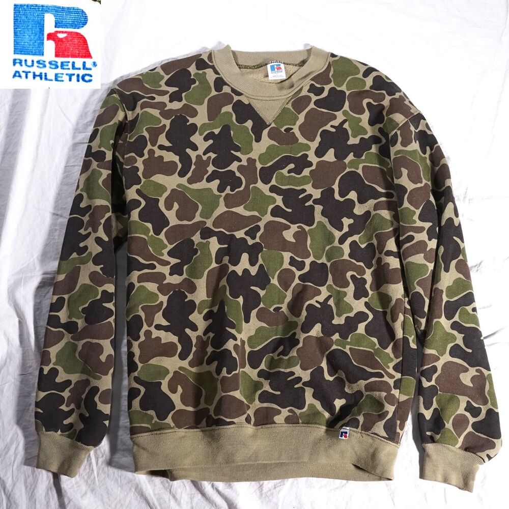Rare Vintage 90s Russell Athletic Duck Camo Sweatshirt Made in USA Mens Large